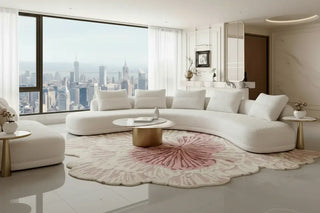 French Retro Irregular Wool Rug | Pink & Green Floral Living Room Rug-GraffitiWallArts