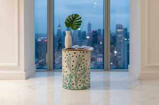 French-Style Seashell Cylinder Side Table – Luxury Side Table-Graffitiwallarts.com