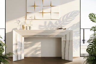 Full Marble Console Table – Monolithic U-Frame Hallway Table in Natural Stone