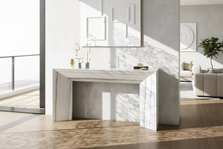 Full Marble Console Table – Monolithic U-Frame Hallway Table in Natural Stone