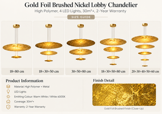 Goldfolien-Deckenleuchte aus gebürstetem Nickel für die Lobby – Hochpolymer, 4 LED-Leuchten, 30m²+, 2 Jahre Garantie