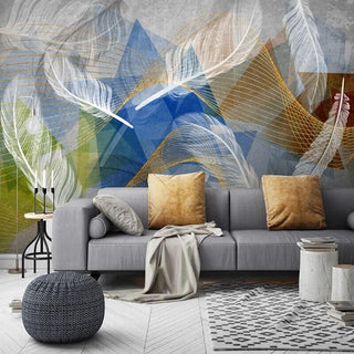 3D Geometric White Feather Wallpaper for Home Wall Decor-Geometric Shapes Wallpaper