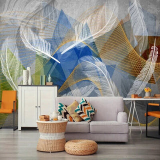 3D Geometric White Feather Wallpaper for Home Wall Decor-Geometric Shapes Wallpaper