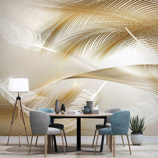3D Golden Feather Wallpaper for Home Wall Decor-Flower & Leaf Wallpaper