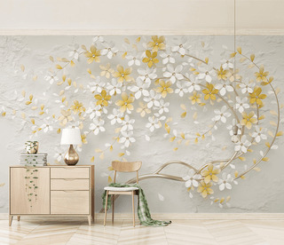 3D Tree White & Yellow Flowers Wallpaper Murals-Trees Wallpaper