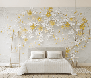 3D Tree White & Yellow Flowers Wallpaper Murals-Trees Wallpaper