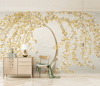 3D Tree with Yellow Wallpaper Murals: Vibrant Wall Décor-Trees Wallpaper