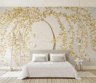 3D Tree with Yellow Wallpaper Murals: Vibrant Wall Décor-Trees Wallpaper