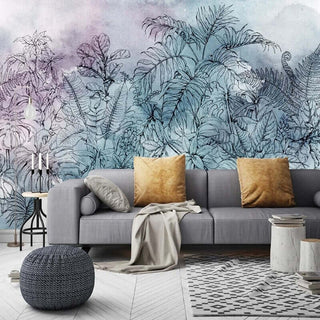 3D Tropical Watercolor Leaf Wallpaper Mural-Trees Wallpaper