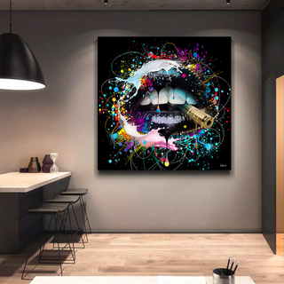 Abstract Graffiti Lips with Bullet Canvas Wall Hanging Art-Wall Posters