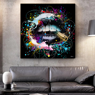 Abstract Graffiti Lips with Bullet Canvas Wall Hanging Art-Wall Posters