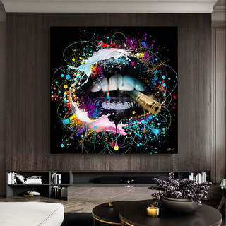 Abstract Graffiti Lips with Bullet Canvas Wall Hanging Art-Wall Posters