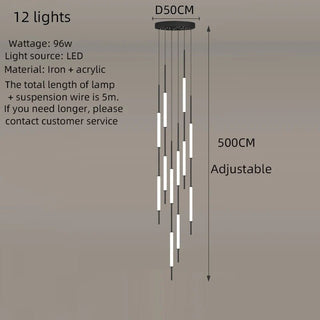 Acrylic Tubes Stairs Chandelier – Modern Long Tube Pendant for High Ceilings-Staircase Chandeliers