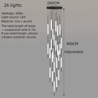 Acrylic Tubes Stairs Chandelier – Modern Long Tube Pendant for High Ceilings-Staircase Chandeliers