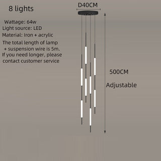 Acrylic Tubes Stairs Chandelier – Modern Long Tube Pendant for High Ceilings-Staircase Chandeliers