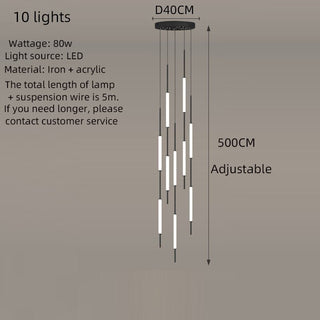 Acrylic Tubes Stairs Chandelier – Modern Long Tube Pendant for High Ceilings-Staircase Chandeliers