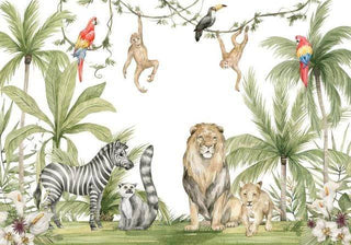 Active Jungle Buddies Wallpaper: Vibrant Décor for Kids-Kids Room Wallpaper