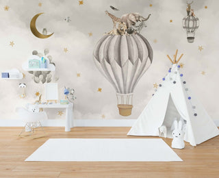 Air Balloon Safari Nursery Wallpaper Mural - Flying Safari-Kids Room Wallpaper
