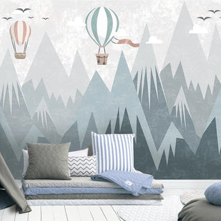Air Balloons Flying over Mountain Peaks Nursery Wallpaper-Kids Room Wallpaper