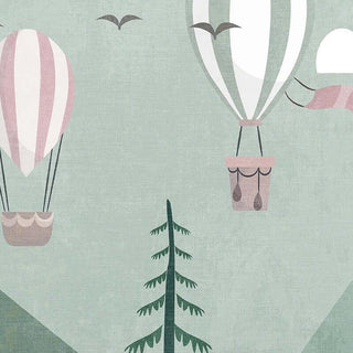 Air Balloons over Green Forest Nursery Wallpaper-Kids Room Wallpaper