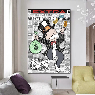 Alec Monopoly Money Bag Prints Newspaper Canvas Wall Art-Wall Posters