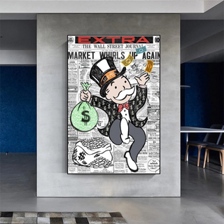 Alec Monopoly Money Bag Prints Newspaper Canvas Wall Art-Wall Posters