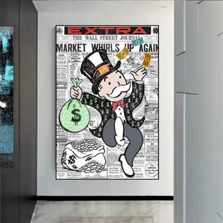Alec Monopoly Money Bag Prints Newspaper Canvas Wall Art-Wall Posters