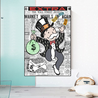 Alec Monopoly Money Bag Prints Newspaper Canvas Wall Art-Wall Posters