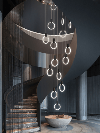 Aluminium Black Rings Long pendant lamp-