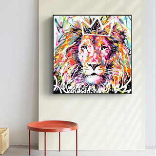 Animals Graffiti Lion With Crown Canvas Wall Art-Wall Posters