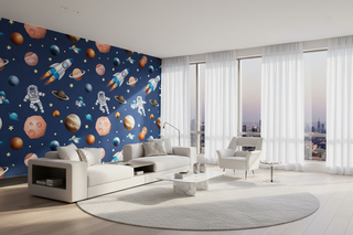 Astronauts Galaxy Space Wallpaper Mural for Kids Room