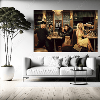 At the Diner: Marilyn, Elvis with James Dean Canvas Art-Marilyn Monroe Art