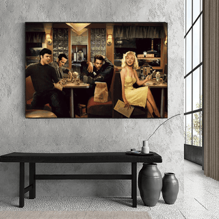 At the Diner: Marilyn, Elvis with James Dean Canvas Art-Marilyn Monroe Art