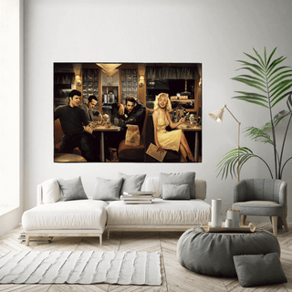 At the Diner: Marilyn, Elvis with James Dean Canvas Art-Marilyn Monroe Art