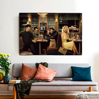 At the Diner: Marilyn, Elvis with James Dean Canvas Art-Marilyn Monroe Art