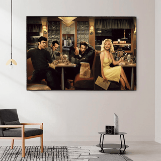 At the Diner: Marilyn, Elvis with James Dean Canvas Art-Marilyn Monroe Art
