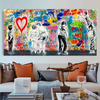 Banksy Art Love Is All We Need Mix Canvas Wall Art-Wall Posters