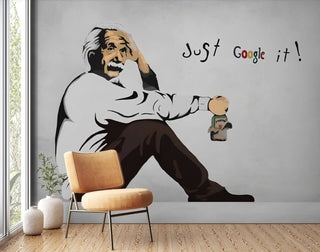 Banksy Einstein Just Google it Wallpaper Mural-Premium Wallpapers