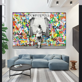 Banksy Freedom Curtains Lady Canvas Wall Art-Wall Posters