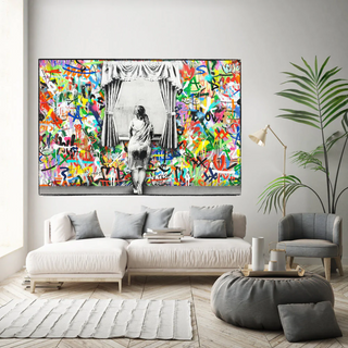 Banksy Freedom Curtains Lady Canvas Wall Art-Wall Posters