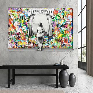Banksy Freedom Curtains Lady Canvas Wall Art-Wall Posters