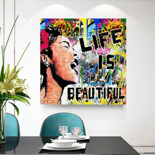 Banksy Life is Beautiful Graffiti Canvas Wall Art-Wall Posters