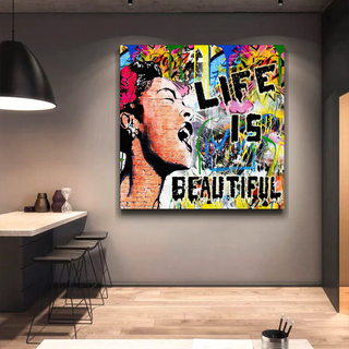 Banksy Life is Beautiful Graffiti Canvas Wall Art-Wall Posters