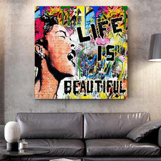 Banksy Life is Beautiful Graffiti Canvas Wall Art-Wall Posters