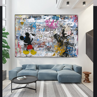 Banksy Life is Beautiful Mickey Canvas Wall Art-Mickey Art