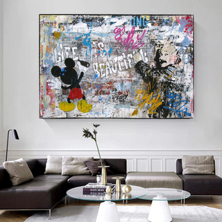 Banksy Life is Beautiful Mickey Canvas Wall Art-Mickey Art