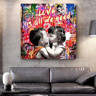 Banksy Love is all we need Graffiti Canvas Wall Art-Wall Posters