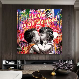 Banksy Love is all we need Graffiti Canvas Wall Art-Wall Posters