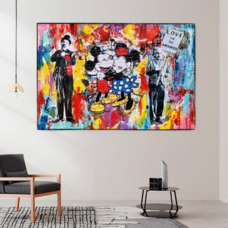 Banksy Love is the Answer Canvas Wall Art - Mickey, Minnie, Chaplin, Einstein-Mickey Art