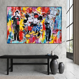Banksy Love is the Answer Canvas Wall Art - Mickey, Minnie, Chaplin, Einstein-Mickey Art